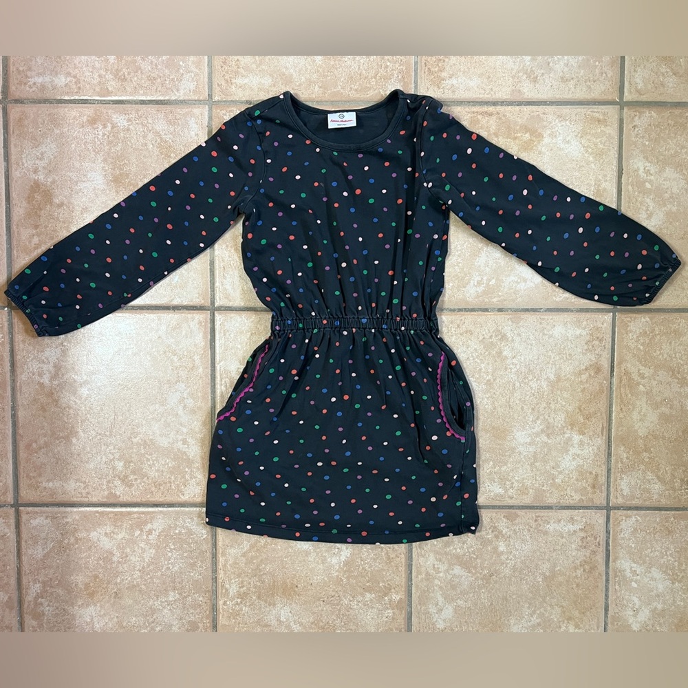 Hanna Andersson 130cm Black Dress with Colorful Polka Dots